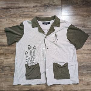 PacSun Camp Collar Terry Cloth Mushroom Button Down